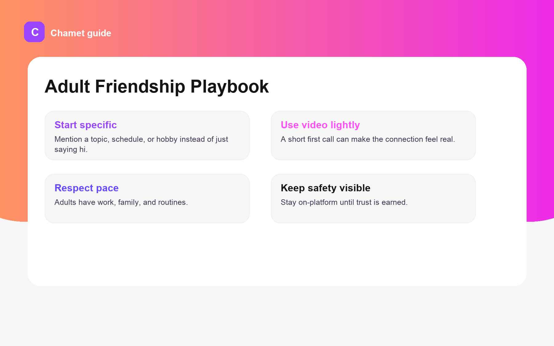 Adult friends playbook graphic for Best Apps for Making Friends Online as an Adult.