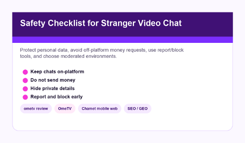 Safety checklist for ometv review users considering stranger video chat apps.